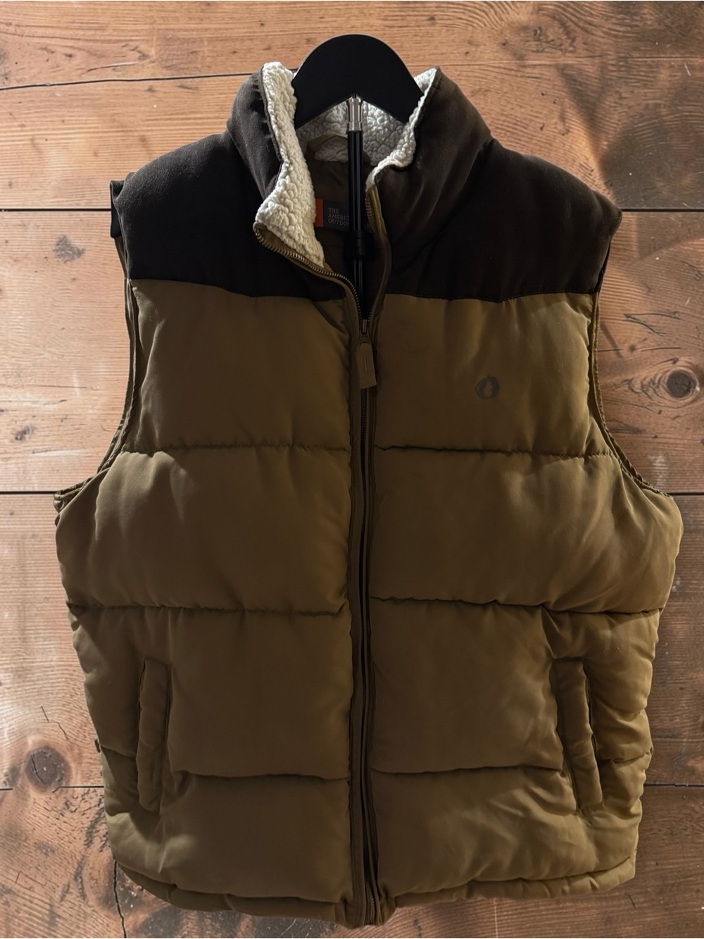 Men's Quilted Brown Puffer Vest with Sherpa Collar